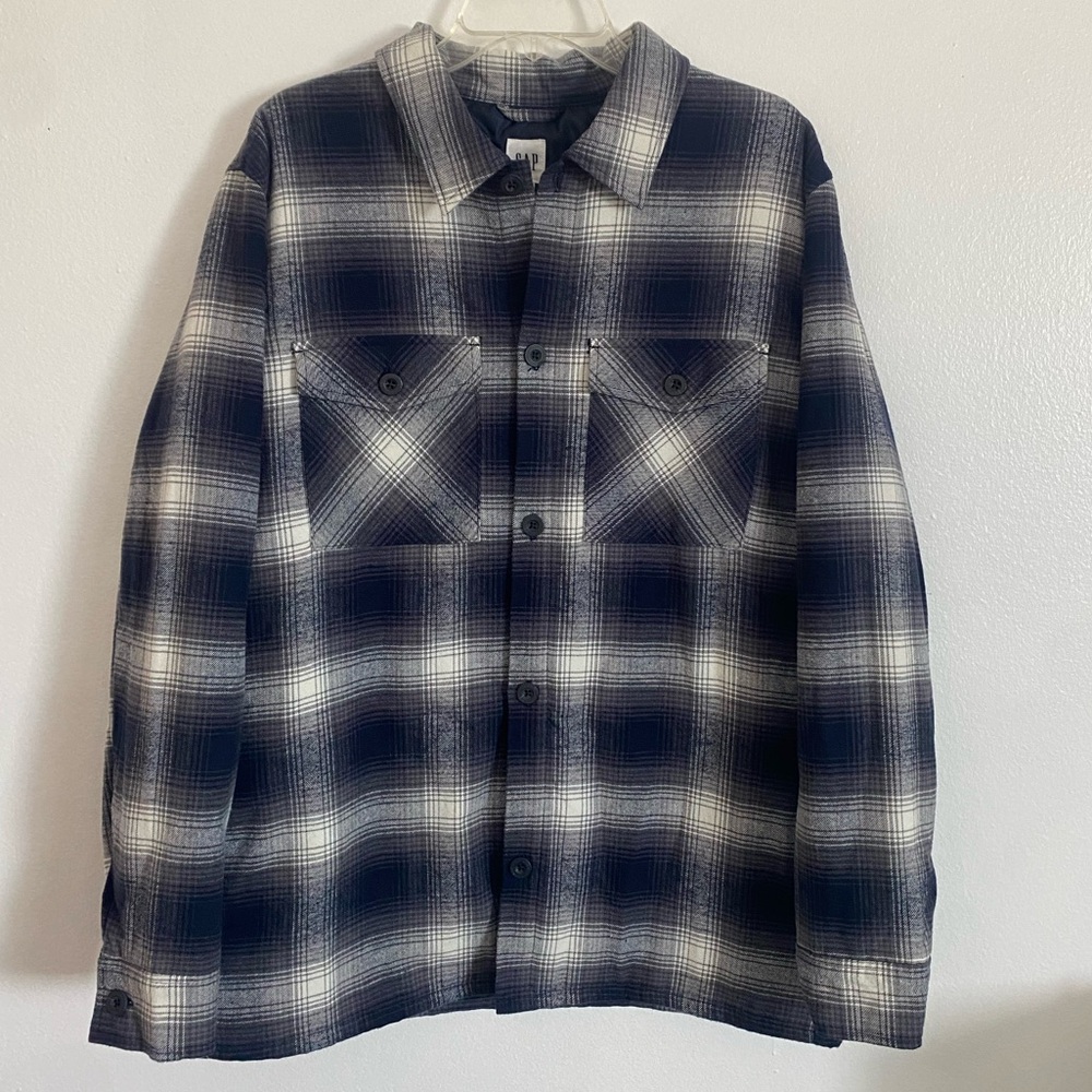 GAP Plaid Flannel Shirt Jacket Quilted Lining Men’s Sz M Navy NEW